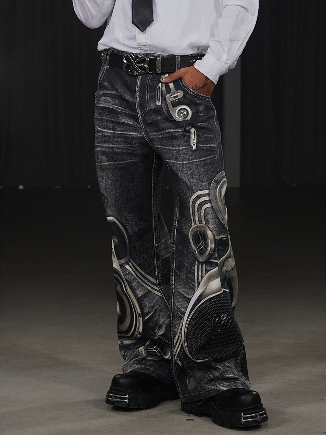 DND4DES | Printed Speaker Cut Flared Jeans - PSYLOS 1, DND4DES | Printed Speaker Cut Flared Jeans, Jeans, DND4DES•JAPAN, PSYLOS 1